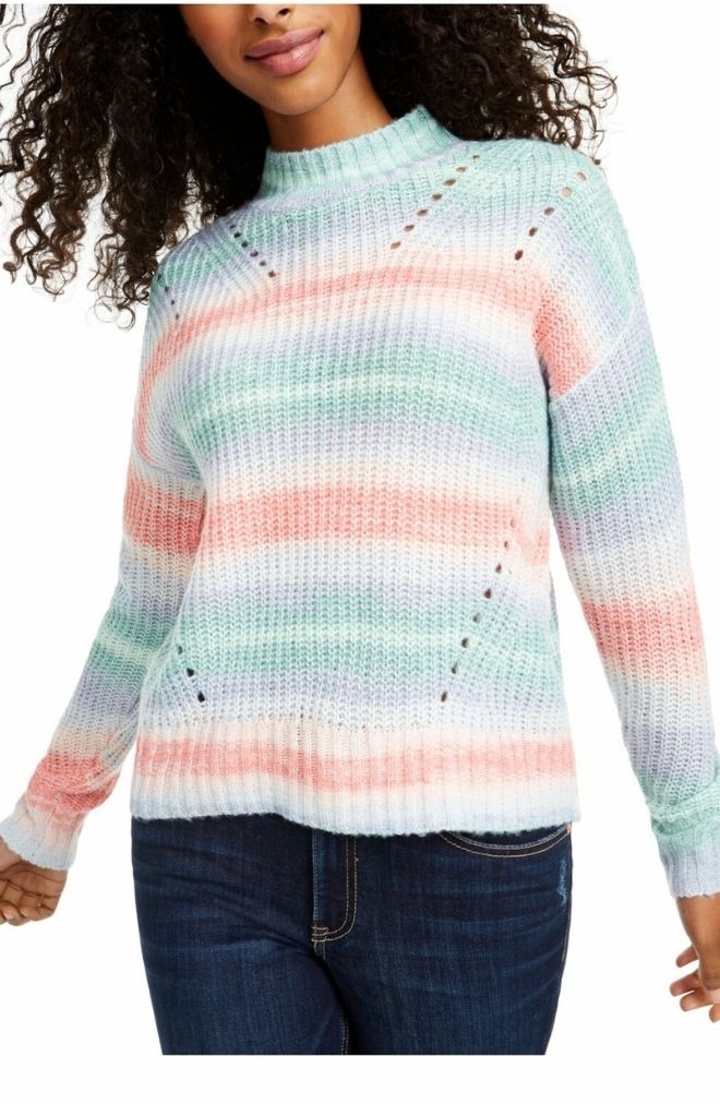 Sweater Rayas Mock Neck Hooked up by IOT Blue